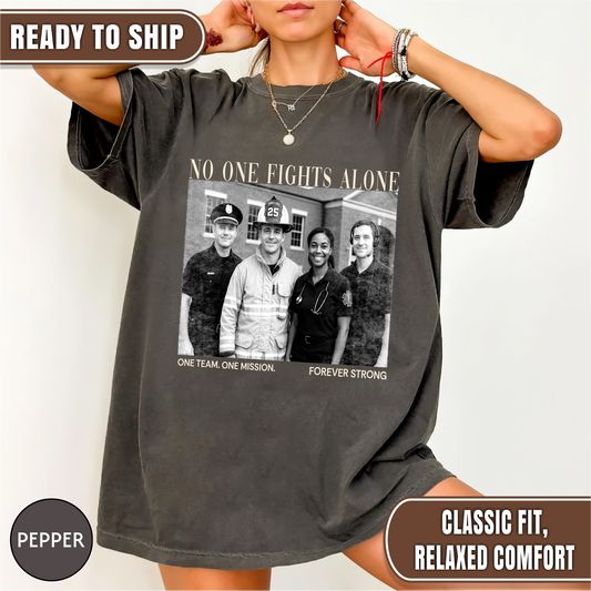 Custom No One Fights Alone Vintage 90s Shirt, Personalized First Responder Shirt