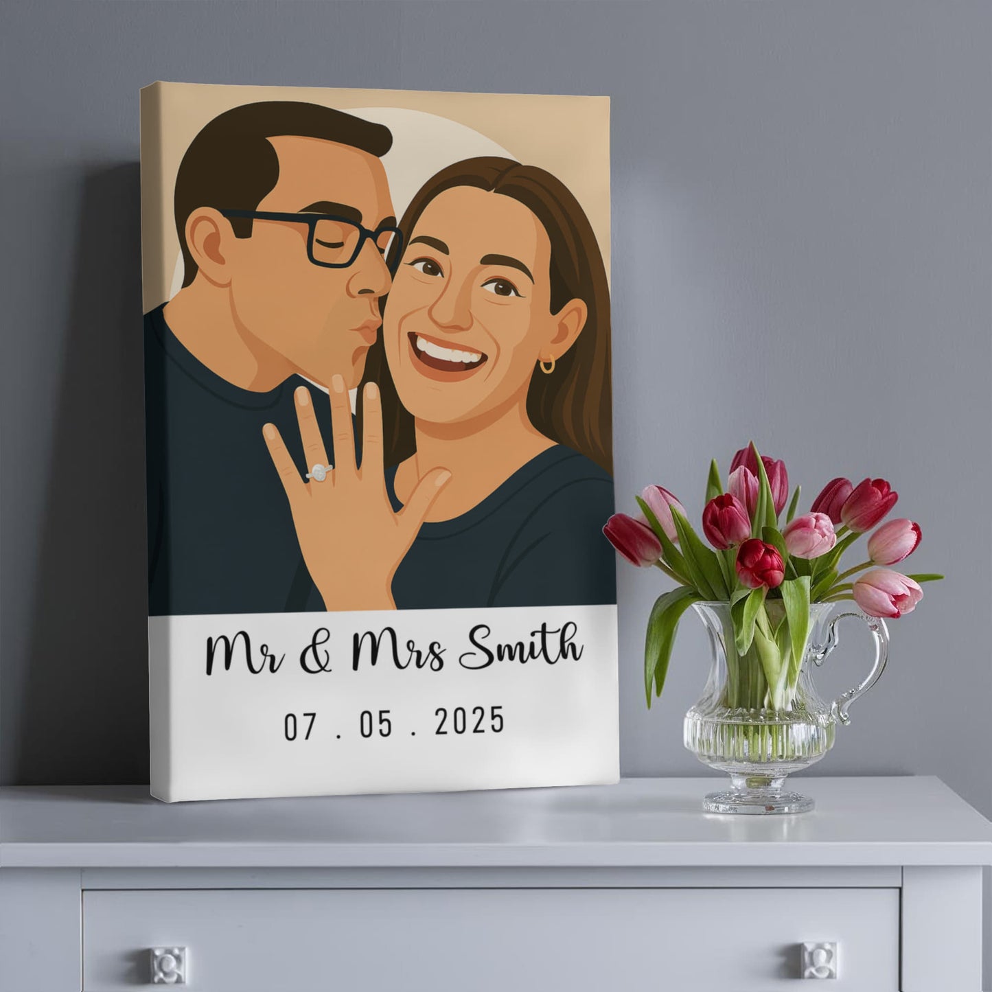 Custom Painted Couple Portrait Premium Gallery Wrapped Canvas – Personalized Photo Canvas Gift