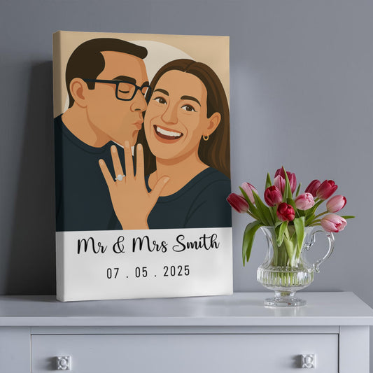 Custom Painted Couple Portrait Premium Gallery Wrapped Canvas – Personalized Photo Canvas Gift