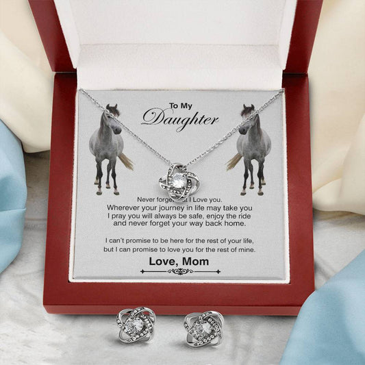 To My Daughter Never Forget That I Love You Message Card With Love Knot Necklace & Earring Set Gift