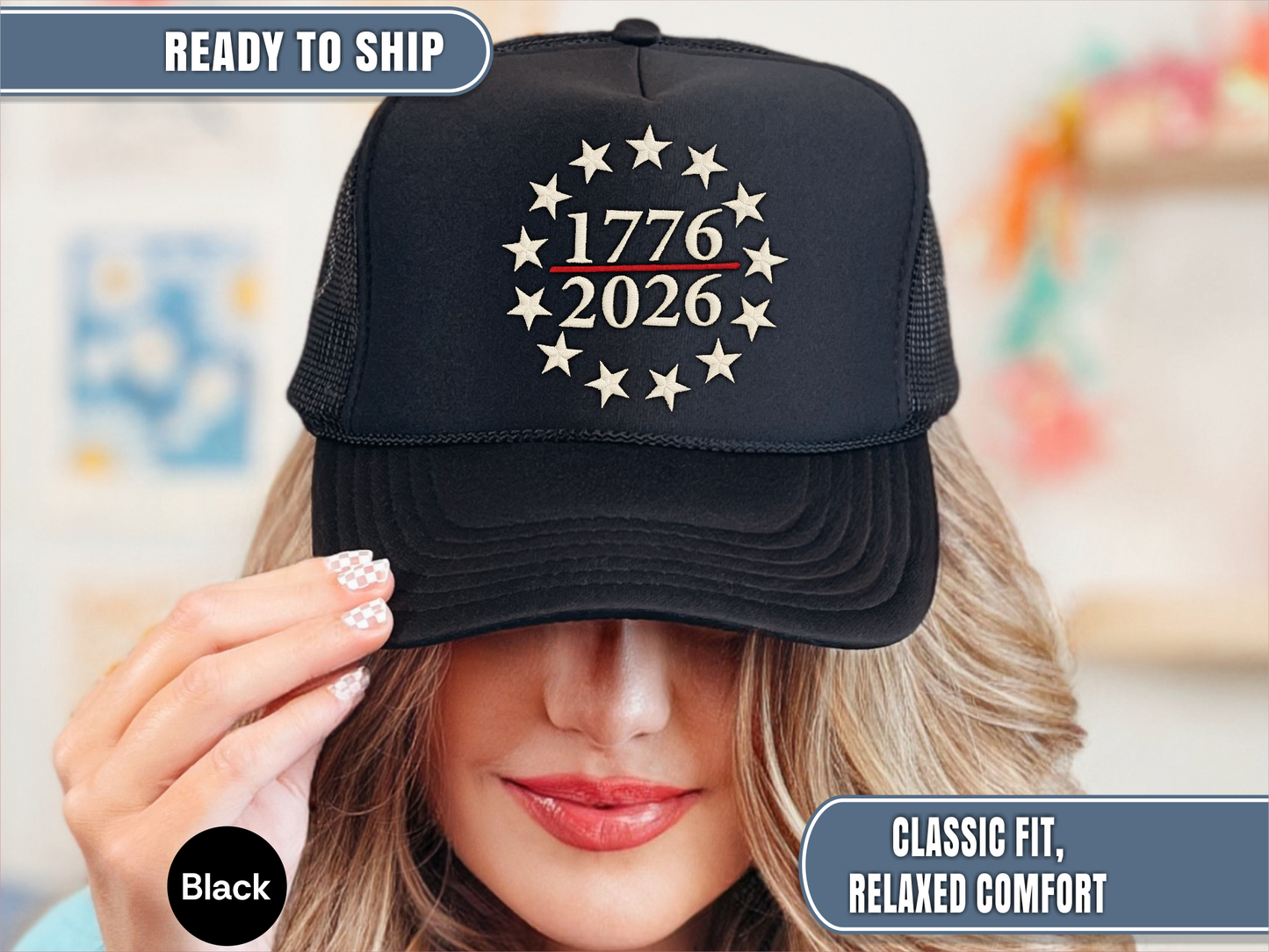 USA 250th Anniversary Embroidered Hat, 1776 2026 Patriotic Trucker Cap