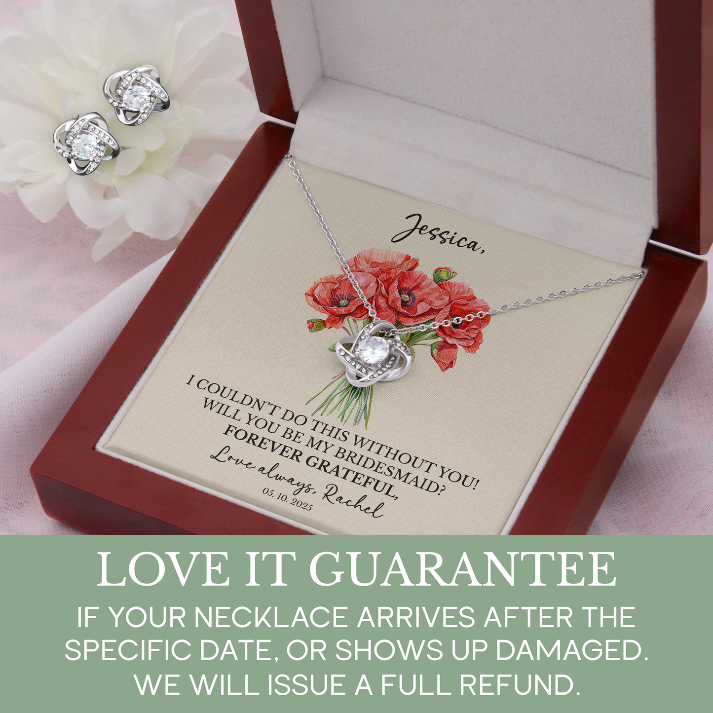 Personalized Bridesmaid Jewelry Set – Birth Flower, Name & Message Card