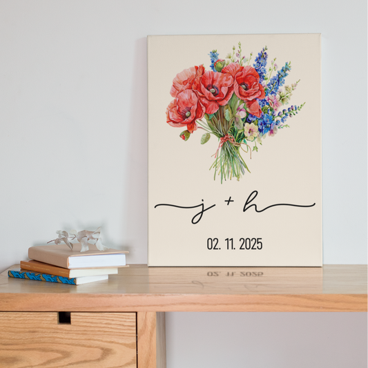 Personalized Birth Flower Canvas Art with Couple Initials & Date