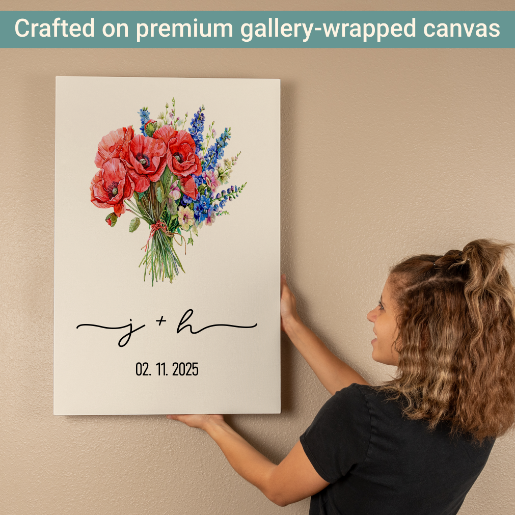 Personalized Birth Flower Canvas Art with Couple Initials & Date