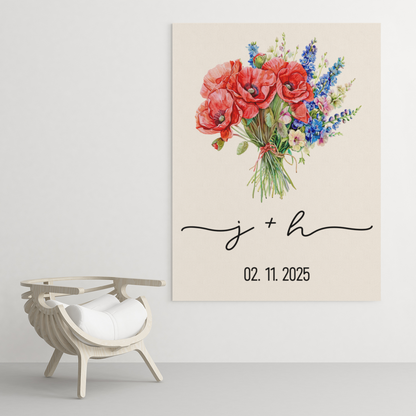 Personalized Birth Flower Canvas Art with Couple Initials & Date