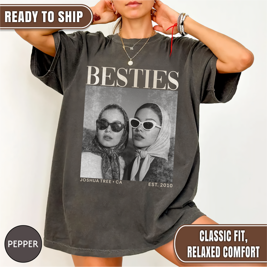 Custom Besties Photo Shirt, Vintage 90s Custom Bootleg Shirt, Personalized BFF Gift, Birthday Gift For Bestie, Bridal Shower Shirt