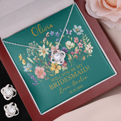 Personalized Flower Girl Jewelry Set with Custom Floral Message Card, Bridesmaid Proposal Jewelry Set