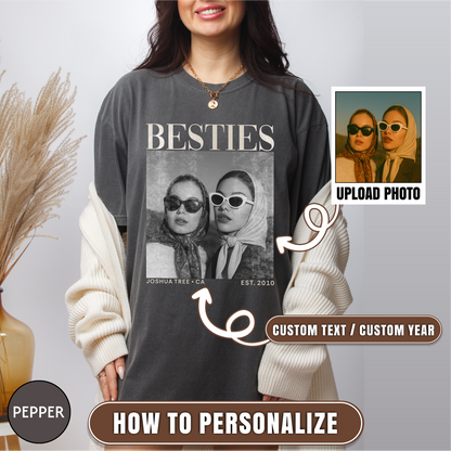 Custom Besties Photo Shirt, Vintage 90s Custom Bootleg Shirt, Personalized BFF Gift, Birthday Gift For Bestie, Bridal Shower Shirt