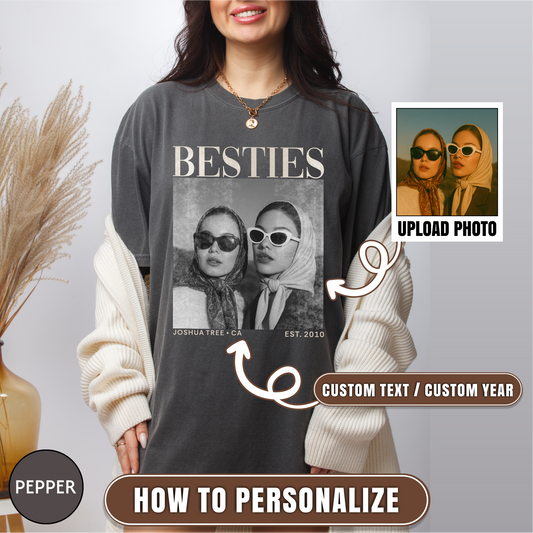 Custom Besties Photo Shirt, Vintage 90s Custom Bootleg Shirt, Personalized BFF Gift, Birthday Gift For Bestie, Bridal Shower Shirt