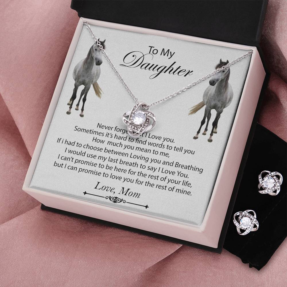 To My Daughter Love Knot Necklace & Earring Set Gift