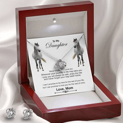 To My Daughter Never Forget That I Love You Message Card With Love Knot Necklace & Earring Set Gift
