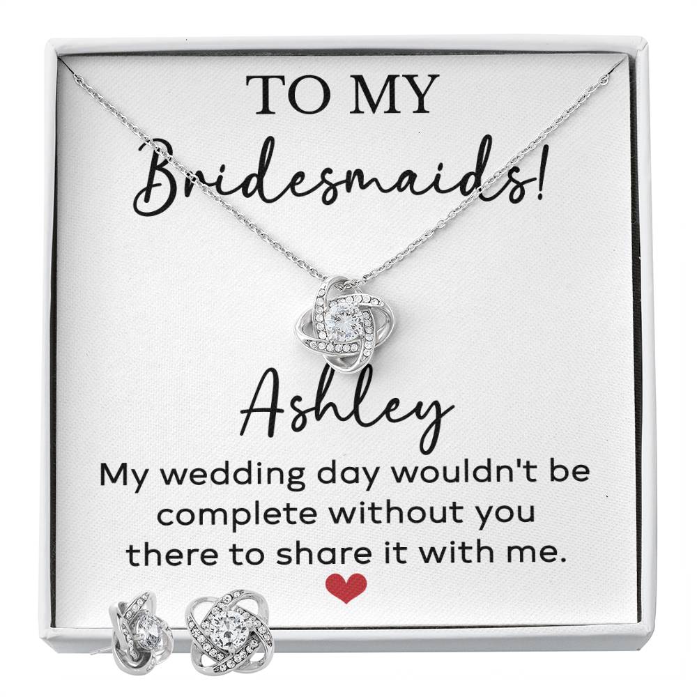 Personalized To My Bridesmaid Proposal Gift Love Knot Necklace & Earring Set