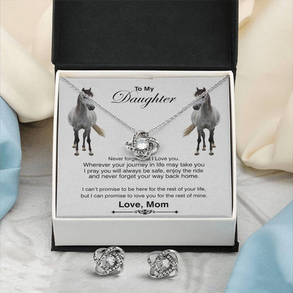 To My Daughter Never Forget That I Love You Message Card With Love Knot Necklace & Earring Set Gift