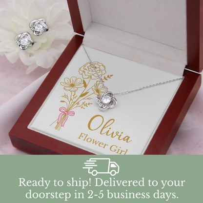 Personalized Bridesmaid Jewelry Set with Gold Line Art Birth Flower Bouquet & Custom Message Card