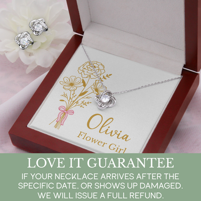 Personalized Bridesmaid Jewelry Set with Gold Line Art Birth Flower Bouquet & Custom Message Card