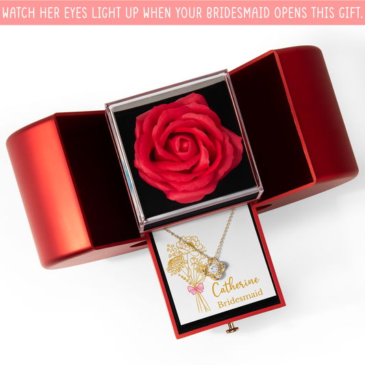 Personalized Rose & Love Knot Necklace Gift Set with Heart-Shaped Box & Custom Message Card