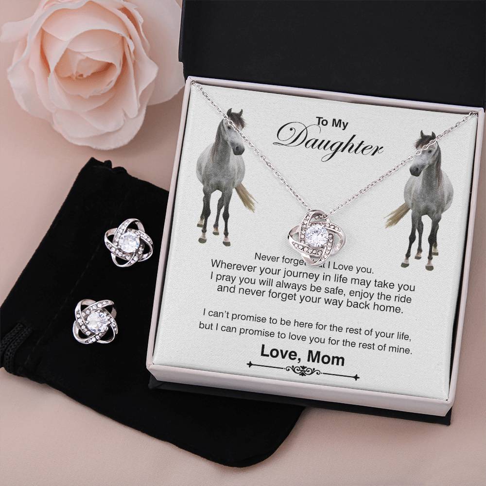 To My Daughter Never Forget That I Love You Message Card With Love Knot Necklace & Earring Set Gift