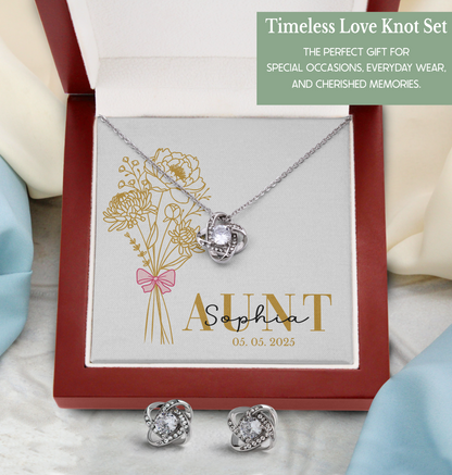 Personalized Mom Jewelry Set with Gold Birth Flower Bouquet and Custom Name & Date – New Mom Gift