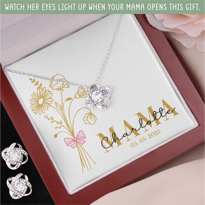 Personalized Mom Jewelry Set with Gold Birth Flower Bouquet and Custom Name & Date – New Mom Gift