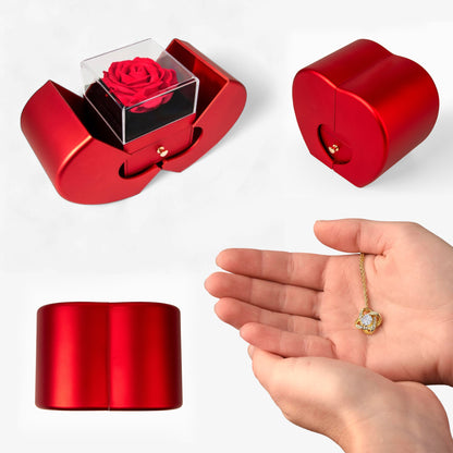 Personalized Rose & Love Knot Necklace Gift Set with Heart-Shaped Box & Custom Message Card