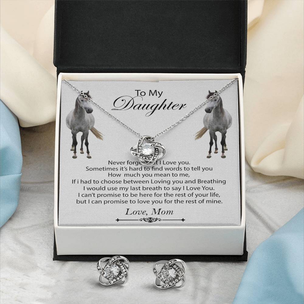To My Daughter Love Knot Necklace & Earring Set Gift