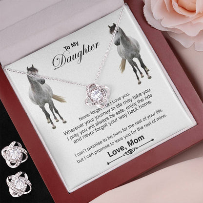 To My Daughter Never Forget That I Love You Message Card With Love Knot Necklace & Earring Set Gift