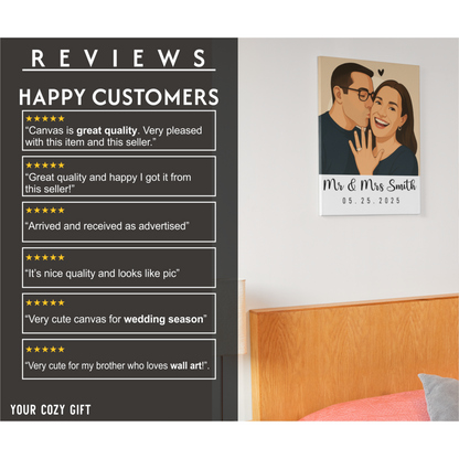 Custom Painted Couple Portrait Premium Gallery Wrapped Canvas – Personalized Photo Canvas Gift