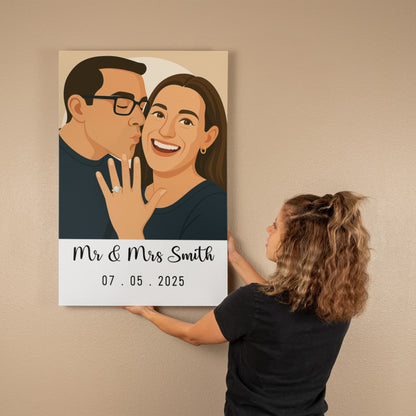 Custom Painted Couple Portrait Premium Gallery Wrapped Canvas – Personalized Photo Canvas Gift