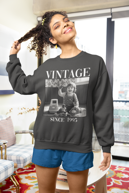 Personalised Vintage Photo Sweatshirt, Custom Photo Birthday Shirt, Vintage 30th Birthday Shirt, 40th Birthday Gift, Vintage 1995 Sweatshirt
