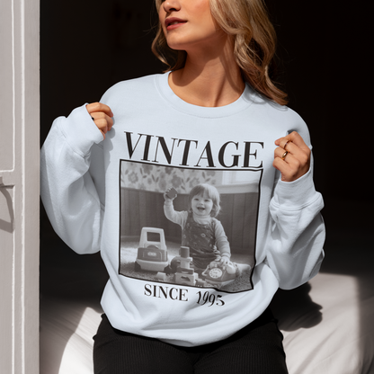 Personalised Vintage Photo Sweatshirt, Custom Photo Birthday Shirt, Vintage 30th Birthday Shirt, 40th Birthday Gift, Vintage 1995 Sweatshirt